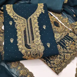 MANVAA Floral Embroidered Thread Work Georgette Unstitched Dress Material-picture-16