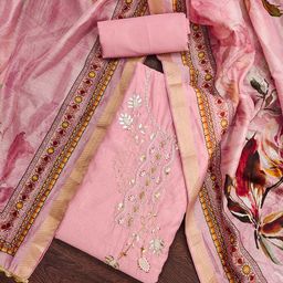 SHADOW & SAINING Floral Embroidered Sequinned Modal Cotton Unstitched Dress Material-picture-2