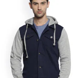 Campus Sutra Men Blue & Grey Colourblocked Hooded omber-35