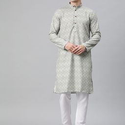 Luxrio Men Ethnic Motifs Printed Mandarin Collar Regular Kurta with Pyjamas-picture-8