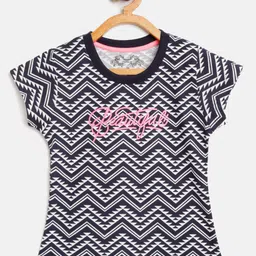 FEMEA Girls Navy Blue & White Cotton Printed T-shirt-image-64