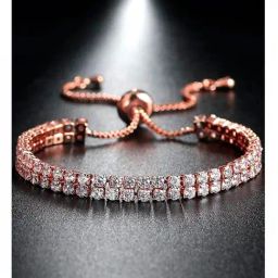 Peora Rose Gold Plated Cubic Zirconia Studded Adjustable Fancy Bracelet-image-61