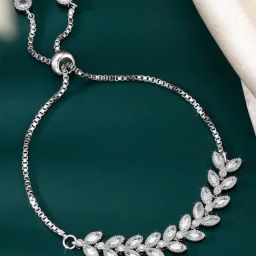 Peora Silver Plated Cubic Zirconia Studded Adjustable Floral Bracelet-image-43