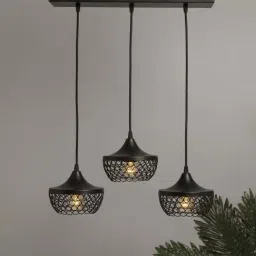 Homesake 3-Lights Linear Cluster Black Metal Goblet Pendant Light - Set of 1 (Bulb not included)-14