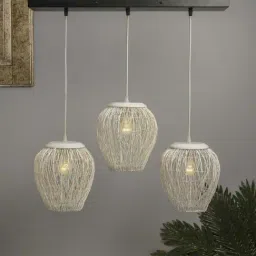 Homesake 3-Lights Linear Cluster White Metal Mesh Pendant Light - Set of 1-46