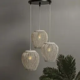 Homesake 3-Lights Round Cluster White Metal Mesh Pendant Light - Set of 1-15