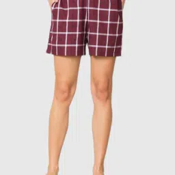 Van Heusen Maroon Checks Shorts-image-86