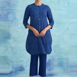 Folksong By W Blue Cotton Polka Dots Straight Kurti-image-37