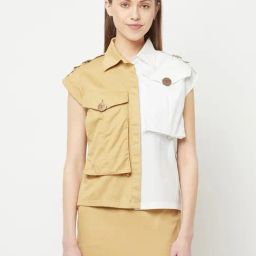 Crimsoune Club Beige Color Blocked Shirts-image-51