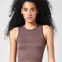 Only Mauve Round Neck Self Design Tank Top-image-3