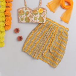 Many Frocks Kids White & Yellow Shimmer Lehenga, Choli with Dupatta-image-62