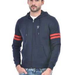 Lawman Navy Blue Cotton Regular Fit Striped Hooded Sweatshirts-image-74