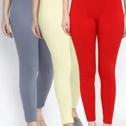 Gracit Red & Grey Mid Rise Leggings - Pack Of 3-picture-27
