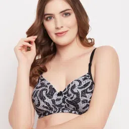 Clovia Grey & Black Printed Full Coverage T-Shirt Bra-image-16