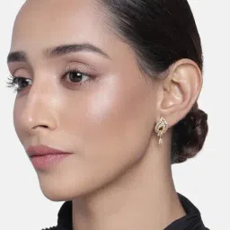 Estele Gold-Plated CZ Leaf Shaped Drop Earrings for Women-23