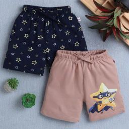 Bumzee Brown Cotton Graphic Shorts Pack of 2-image-99