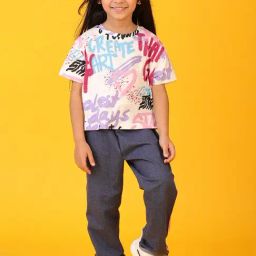 Anthrilo Boys White & Blue Cotton Regular Fit Joggers Set-image-57