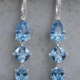 Rihi by P.C. Chandra Jewellers 925 Sterling Silver Blue Stone Tear Drop Earrings-image-67