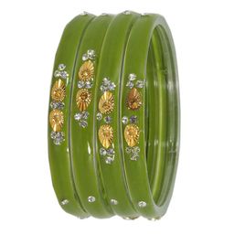 ZULKA Set Of 4 Glass with Zircon Gemstone and Beads Studded Glossy Kada Bangles-image-82