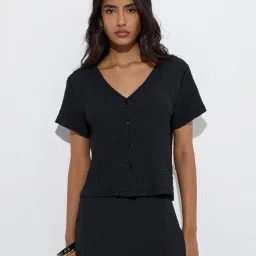 LOV by Westside Black Self-Textured Top-picture-28