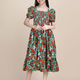 PaheliRani Puff Sleeve Crepe Formal Fit & Flare Dress-image-21