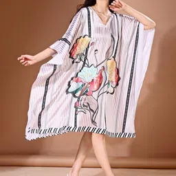 LABEL AARNA Petal Stripes Soft Satin Short Kaftan-image-64