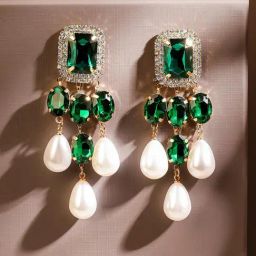 Rubans Emerald Green & White Pearl Drop Earring-picture-28