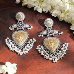 Rubans White Pearl Beaded Drop Earring-picture-1