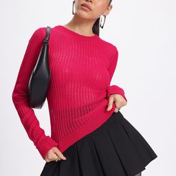 glitchez Ribbed Rhythm Pure Cotton Semi-Sheer Sweater-image-40