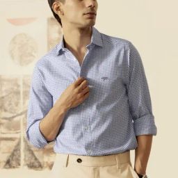 Andamen Blue Slim Fit Checks Shirt-image-3