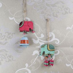 VarEesha Set of 2 Multicoloured Elephants "Tinkle Bells" Wall Decorative Bells Windchimes-50