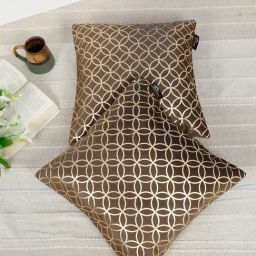 HOSTA HOMES Brown Velvet Geometric Golden Foil Cushion Covers - Set of 2-picture-2