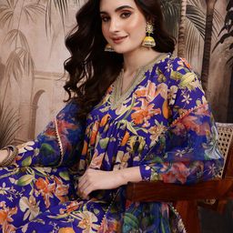Sangria Floral Print Empire Kurta with Sharara & Dupatta-13