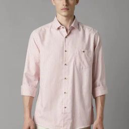 Louis Philippe Pink Cotton Slim Fit Striped Shirt-image-62