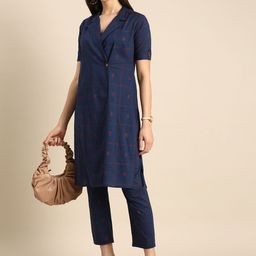Anouk Women Floral Printed Angrakha Pure Cotton Kurta with Trousers-image-85