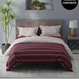 KOPA Red & White 4 Pcs Striped Cotton Queen Comforter & Bedsheet 2 Pillow Covers-1