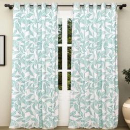 Haus & Kinder White & Blue Cotton Line Art Door Curtains With Eyelet Rings - Set of 2-14