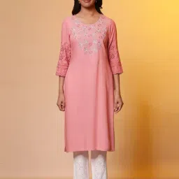 Aurelia Pink Embroidered Straight Kurta-picture-21