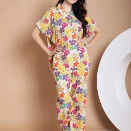 Kanvin White & Yellow Cotton Printed Shirt Pyjamas Set-image-54