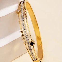 Karatcart Gold-Plated Gold Cubic Zirconia Studded Bangle-Style Bracelet For Women-21