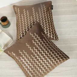 HOSTA HOMES Brown Velvet Geometric Golden Foil Cushion Covers - Set of 2-picture-4