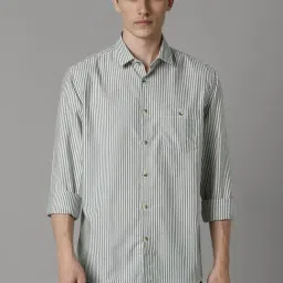 Louis Philippe Grey Cotton Slim Fit Striped Shirt-picture-36
