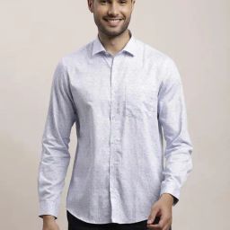 Turtle Light Blue Cotton Slim Fit Printed Shirt-image-56