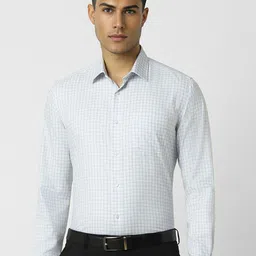 Van Heusen Men Spread Collar Windowpane Checked Cotton Slim Fit Formal Shirt-image-62