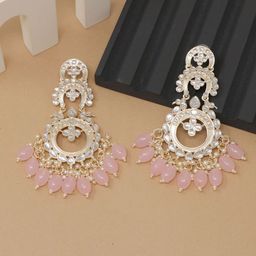 BELWICK Gold-Plated Kundan Studded And Pearls Beaded Circular Shaped Drop Earrings-18