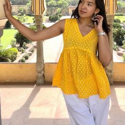 DECORIS Women V-Neck Printed Sleeveless Peplum Top-picture-35