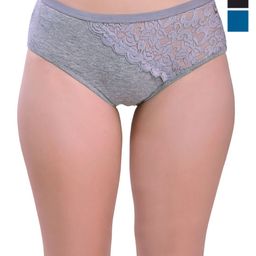 Valles365 by S.C. Pack Of 3Lace Mid-Rise Hipster Briefs PNTPSDCRBLUBKGRY-S-42
