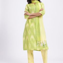 Anouk Ikat Print Regular Pure Cotton Kurta with Trousers & Dupatta image 2