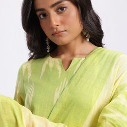 Anouk Ikat Print Regular Pure Cotton Kurta with Trousers & Dupatta image 4