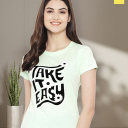 Dreambe Women Pack of 2 Typography Printed Round Neck Cotton Regular Fit T-shirts-image-73